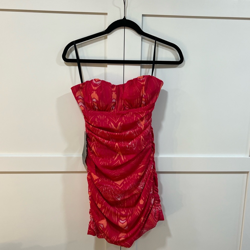 NEW Coral print strapless mini dress